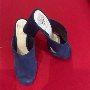 Vince Camuto Navy Suede Peeptoe Mule 4 inch heel